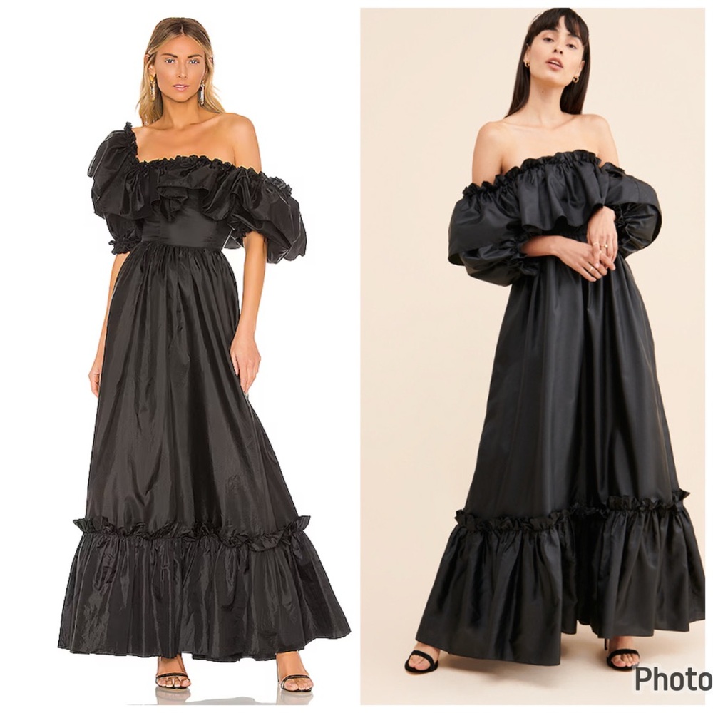 Loveshackfancy Tara Dress Black‎ Off The Shoulder Ruffle Maxi Size 4
